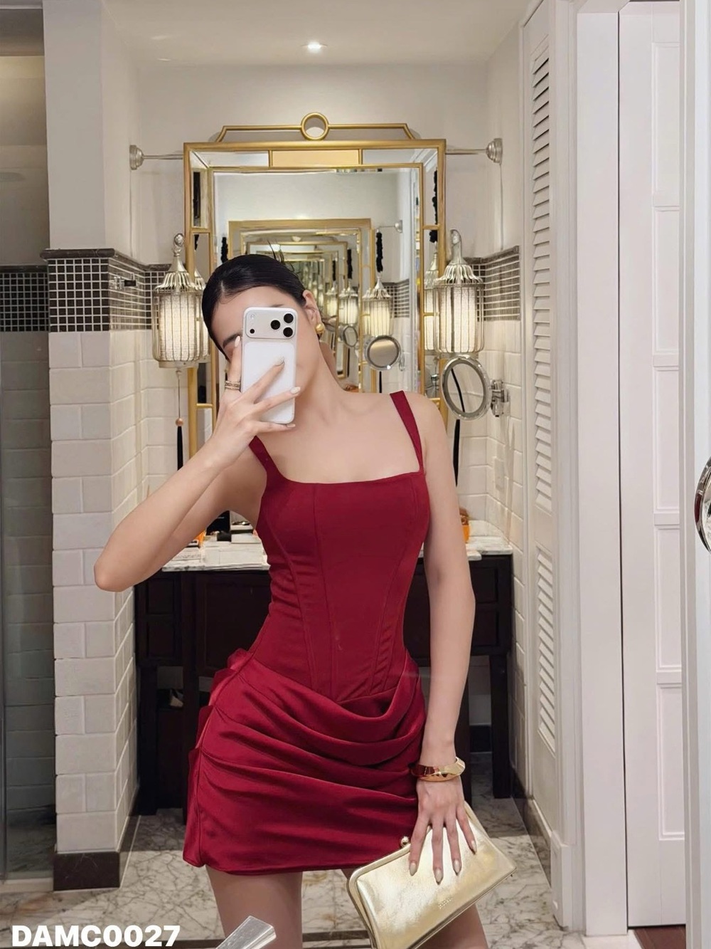 Elegant Red Satin Ruched Mini Dress